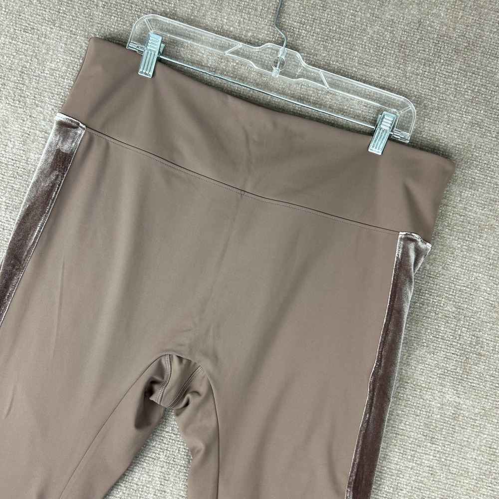 All Worthy Leggings Womens 1X Taupe Velvet Side Stretch High Waisted Pull On